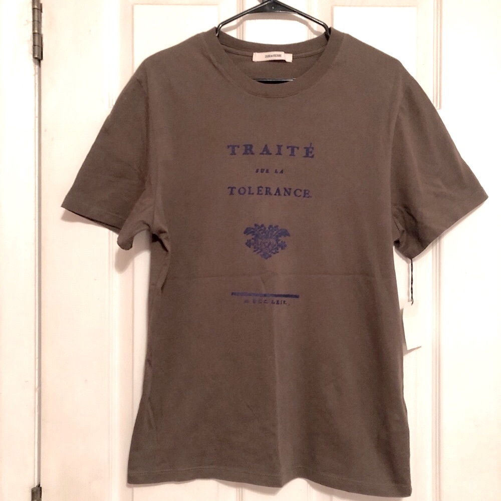 NWT "Traite Sur La Tolerance" NEW KHAKI MEN'S ZADIG AND VOLTAIRE! SIZE SMALL